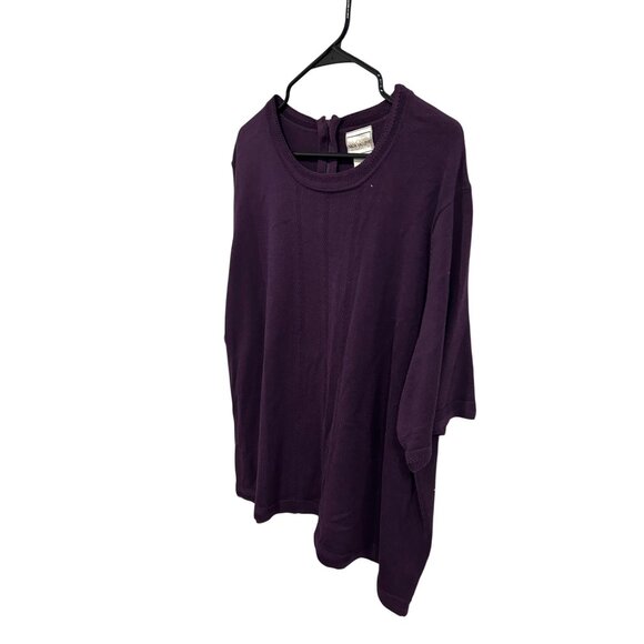 Napa Valley Short Sleeve Knit Top Purple Plus Sz 2X Zip Back Cotton Acrylic - Picture 3 of 9